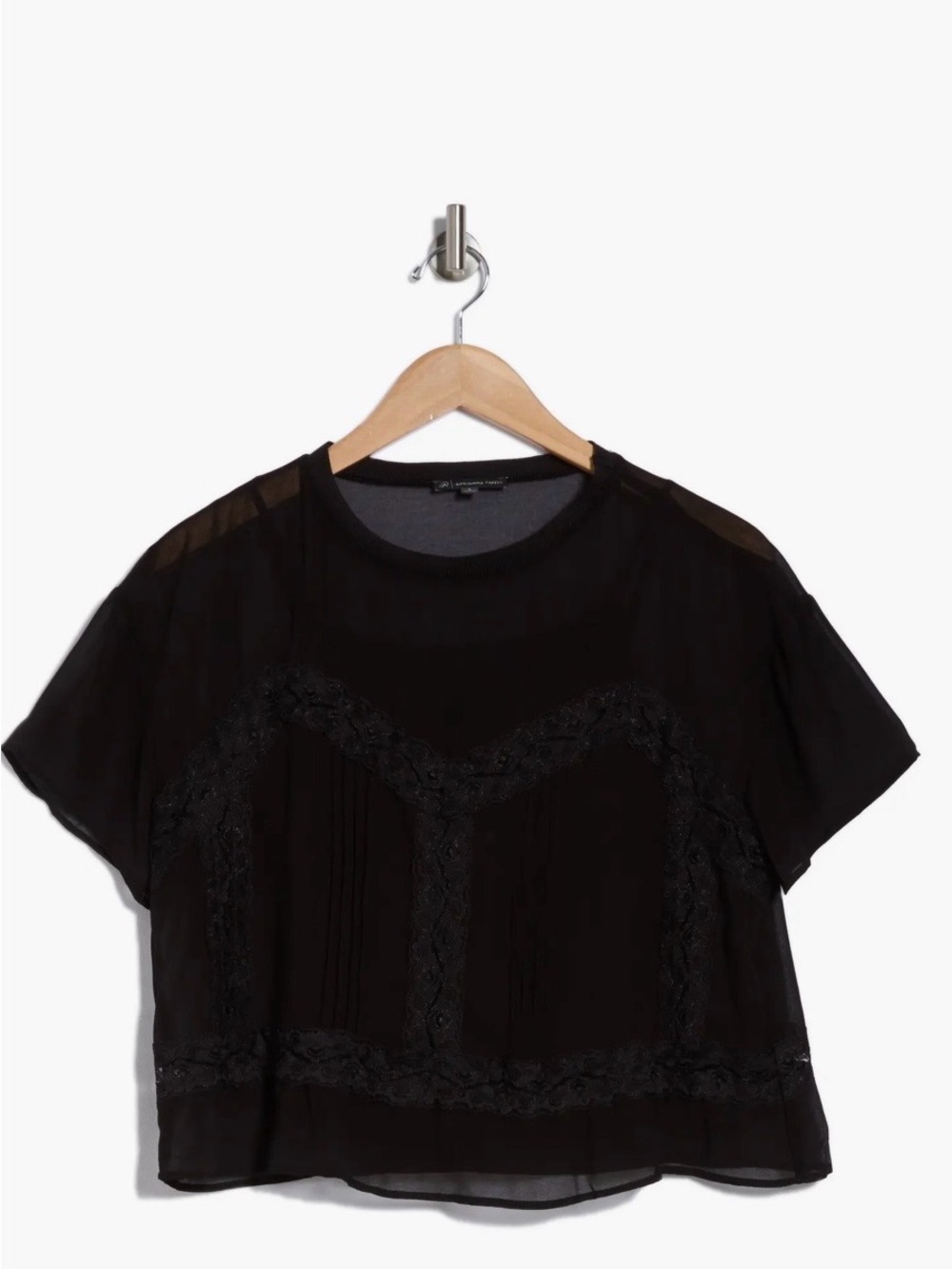 Adrianna Papell Black Lace-Trim Short Sleeve Blouse